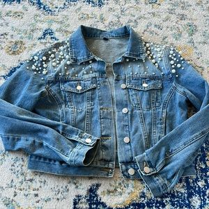 Pearl and rhinestone denim jacket size small